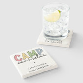 キャンプカウンセパーソナライズされたルギフト ストーンコースター (横)