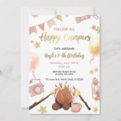 キャンプガール誕生日焚き火招待状 招待状 (正面)