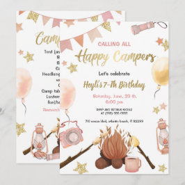 キャンプガール誕生日焚き火招待状 招待状
