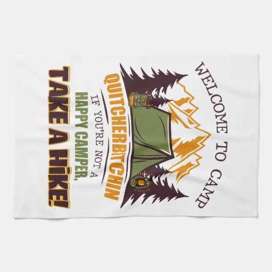 キャンプキッチルビッチンハッピーキャンパーへようこそ キッチンタオル (横)