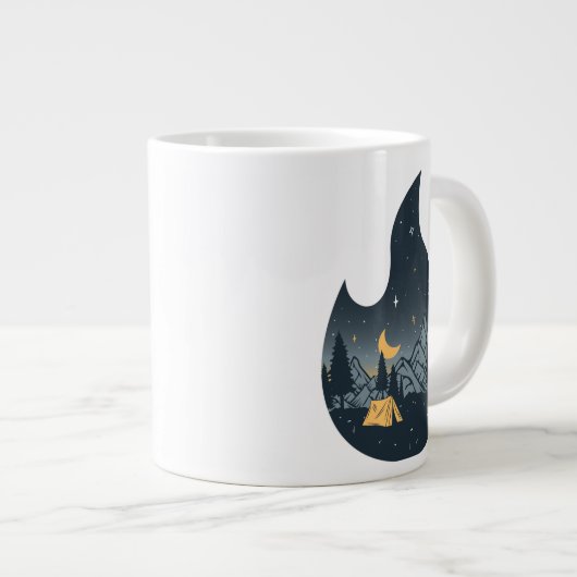 キャンプキャンパカッコいいーキャンプファイアアンダースターズマウンテンズ ジャンボコーヒーマグカップ (正面右)