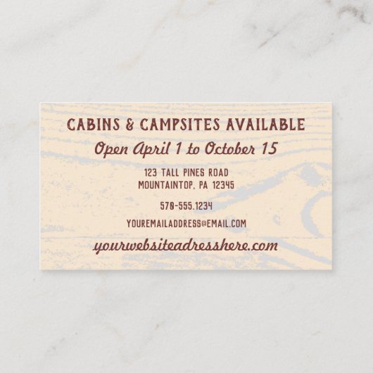 キャンプグラウンドキャビンレンタルルッ素朴クプレイドベア 名刺 (裏面)