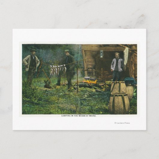 キャンプグラウンドシーンのメンズキャンピングインメイン ポストカード (正面)
