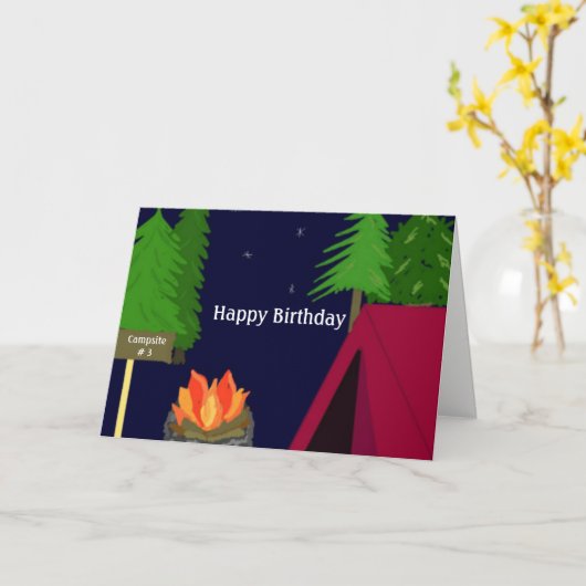 キャンプグランドキャンプファイア誕生日ウィーズ カード (黄色い花)