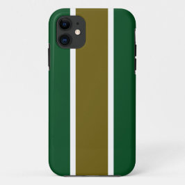 キャンプグリーンはっきりしたゴールデンブラウンレーシングストライプズ iPhone 11 ケース