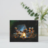 キャンプサイのまわりにトのキャンプファイアーをアコーン小妖精や小人 ポストカード (スタンド正面)