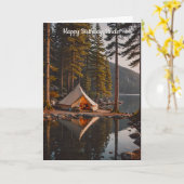 キャンプサイトとテントの横に湖の誕生日 カード (黄色い花)