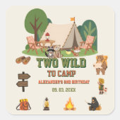 キャンプサファリの森の2歳の誕生日お祝いにぴったりなTwo Wild to camp スクエアシール (正面)