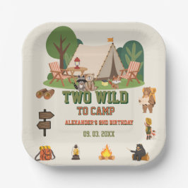 キャンプサファリの森の2歳の誕生日お祝いにぴったりなTwo Wild to camp ペーパープレート