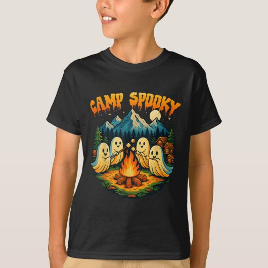キャンプサマー不気味ウィンサマーハロウィンカワイイ幽霊 Tシャツ (正面)