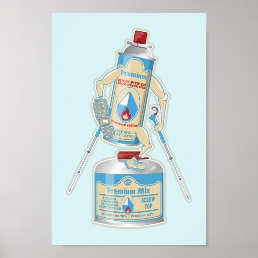 キャンプストーブのキャニスタおもしろいーハイキング ポスター (正面)