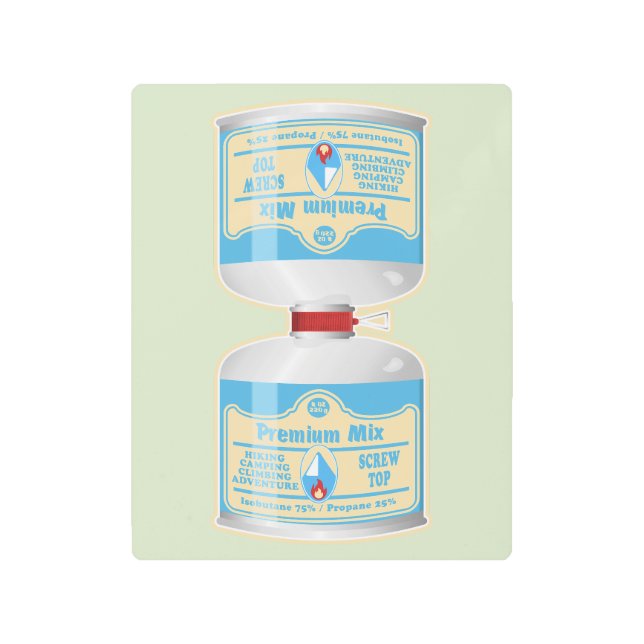 キャンプストーブ用のガス缶詰の補充 メタルプリント (正面)