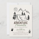 キャンプテントのベビーシャワー Adventure Awaits 招待状 (正面)