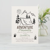 キャンプテントのベビーシャワー Adventure Awaits 招待状 (スタンド正面)