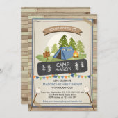 キャンプテントの招待状の誕生日は男の子キャンプします 招待状 (正面/裏面)