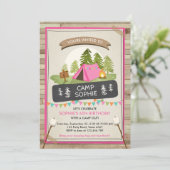 キャンプテント 誕生日パーティー招待 女の子 招待状 (スタンド正面)
