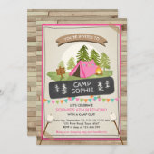 キャンプテント 誕生日パーティー招待 女の子 招待状 (正面/裏面)