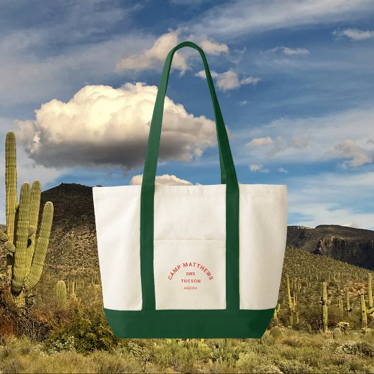 キャンプテーマオレンジ家紋グリーントリム トートバッグ