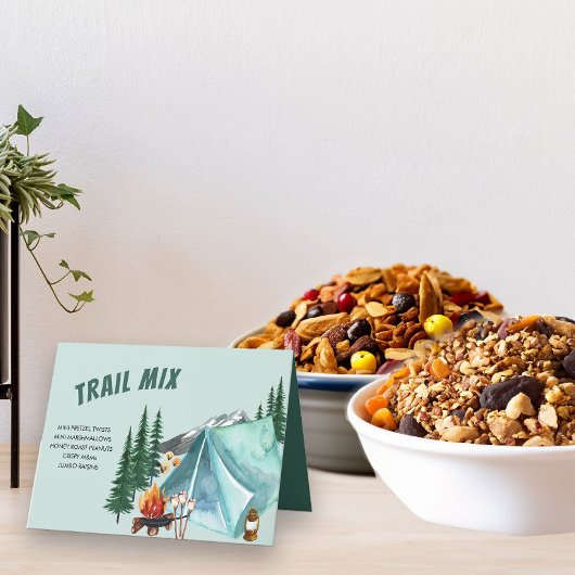 キャンプテーマ編集可能パーティーフードラベルテントサイン サンキューカード