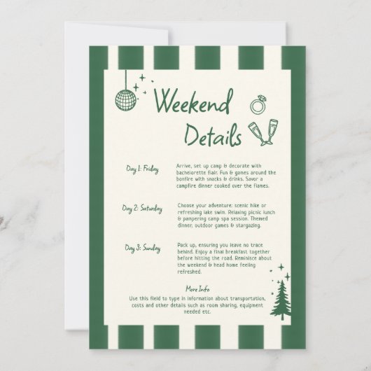 キャンプバチェロレッテグストライプリーンの旅程 招待状 (裏面)