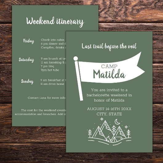 キャンプバチェロレッテフォレストグリーンウィークエンドイナリー 招待状