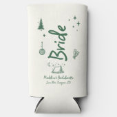 キャンプバチェロレッテ花嫁ハンドドロー書ドグリーン スリム缶クーラー (正面)