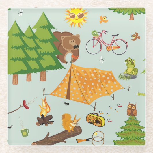 キャンプパターン ガラスコースター (正面)