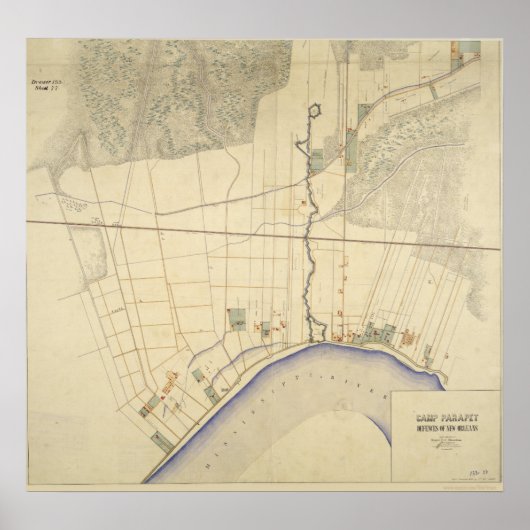キャンプパラペットルイジアナの地図1863-64 ポスター (正面)