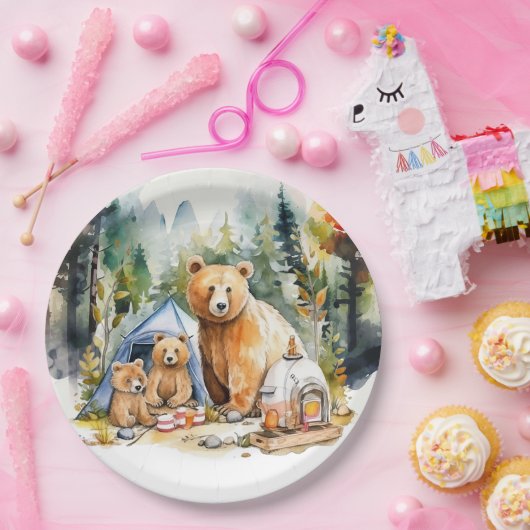 キャンプパーティーバーベキューとベアーファミリー ペーパープレート (パーティー)