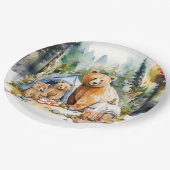 キャンプパーティーバーベキューとベアーファミリー ペーパープレート (アングル)