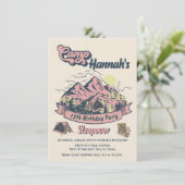 キャンプピンクマウンテンバースデーパーティースリープバー 招待状 (スタンド正面)