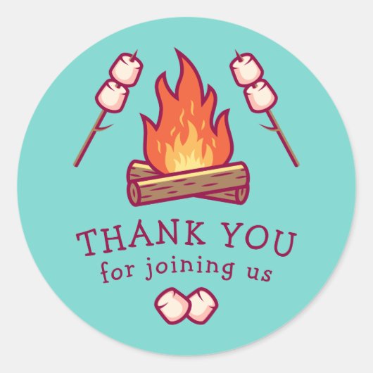 キャンプファイアとマシュマロ ラウンドシール (正面)