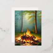 キャンプファイアと森 箔シーズンポストカード (正面/裏面)
