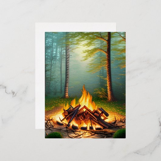 キャンプファイアと森 箔シーズンポストカード (正面/裏面)