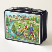 キャンプファイアのまわりにに腰掛ける子ども メタルランチボックス (裏面)