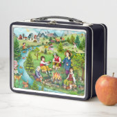 キャンプファイアのまわりにに腰掛ける子ども メタルランチボックス (インサイチュ)