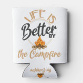 キャンプファイアのまわりにハイキングの方が人生おもしろいの方が良い 缶クーラー (裏面)