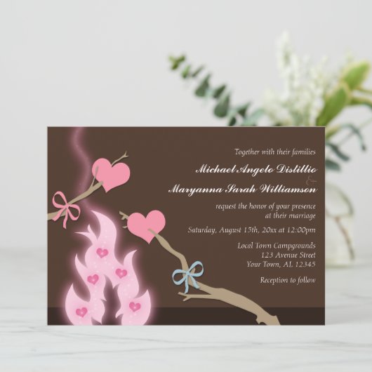 キャンプファイアハートキャンプグラウンド結婚式招待状 招待状 (スタンド正面)