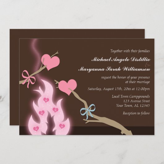 キャンプファイアハートキャンプグラウンド結婚式招待状 招待状 (正面/裏面)