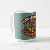 キャンプファイアバッジワードアート コーヒーマグカップ (正面左)