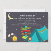 キャンプファイアバースデーパーティーでキャンピングアウト 招待状 (正面)
