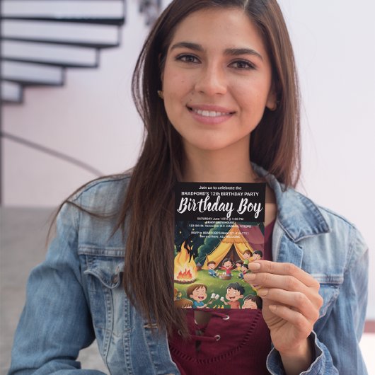 キャンプファイアバースデーパーティーギャザリング招待状 ポストカード