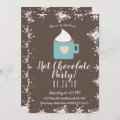 キャンプファイアホットチョコレートと雪片の冬のパーティー 案内状 (正面/裏面)