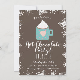 キャンプファイアホットチョコレートと雪片の冬のパーティー 案内状