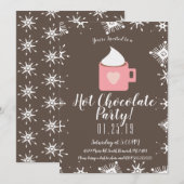 キャンプファイアホットチョコレートと雪片の冬のパーティー 案内状 (正面/裏面)