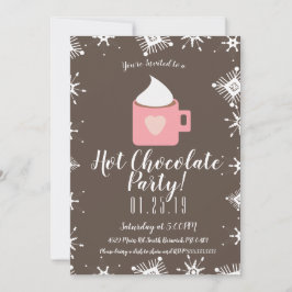 キャンプファイアホットチョコレートと雪片の冬のパーティー 案内状