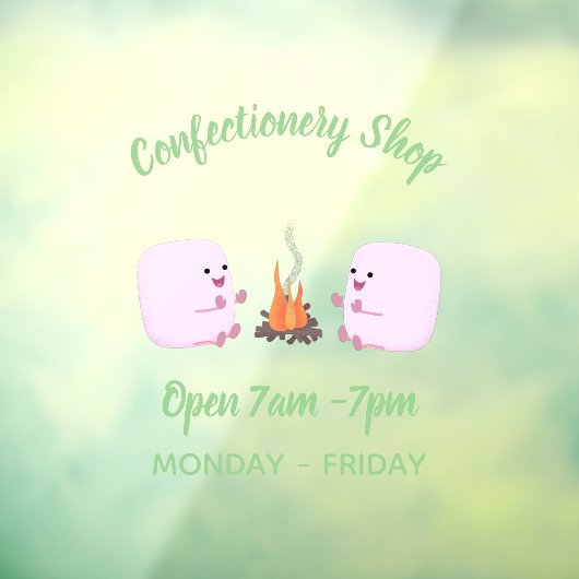 キャンプファイアマンガの可愛いピンクのマシュマロ ウィンドウサイン (シート3)