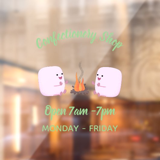 キャンプファイアマンガの可愛いピンクのマシュマロ ウィンドウサイン (シート2)