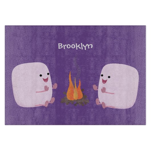 キャンプファイアマンガの可愛いピンクのマシュマロ カッティングボード (正面)