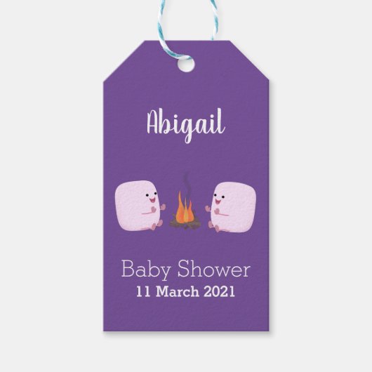 キャンプファイアマンガの可愛いピンクのマシュマロ ギフトタグ (正面)